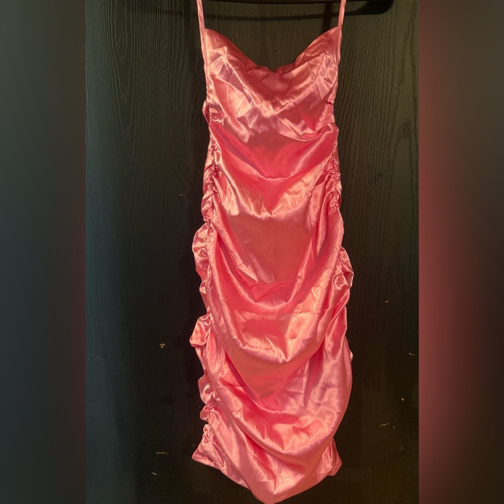Pink Ruched Satin Dress